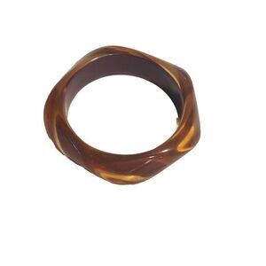 Chunky Marbled Brown Lucite Bangle Bracelet Vintage